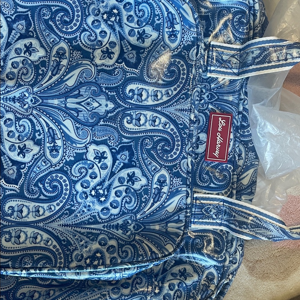 Lou Harvey Diaper Bag Large 17" Blue Indigo Floral Multi-Function Travel Lunch